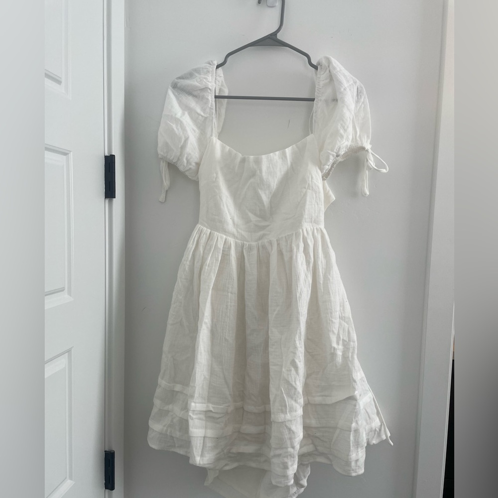 White Babydoll Puff Short Sleeve Dress M